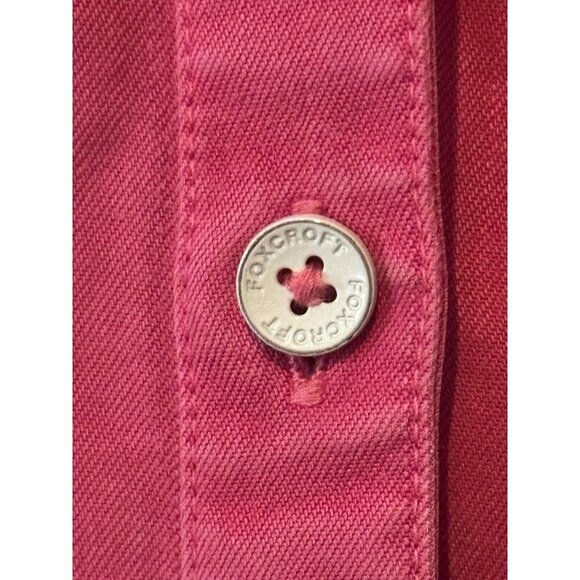 Foxcroft Pink Long Sleeve Button Down Collared Shirt Distressed Hem Women Sz 12 - Picture 2 of 7